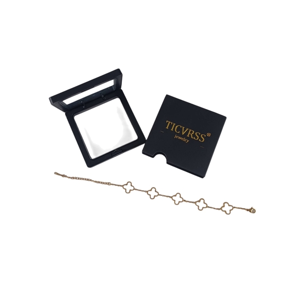 TICVRSS Lucky Clover Bracelet NEW Stainless Steel White & Gold Adult -8.5 Inches - Picture 1 of 10